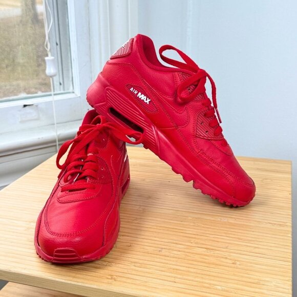 Nike Air Max 90 Leather GS University Red Sneakers 833412-606 Size 6Y Womans 7.5 - Picture 1 of 8